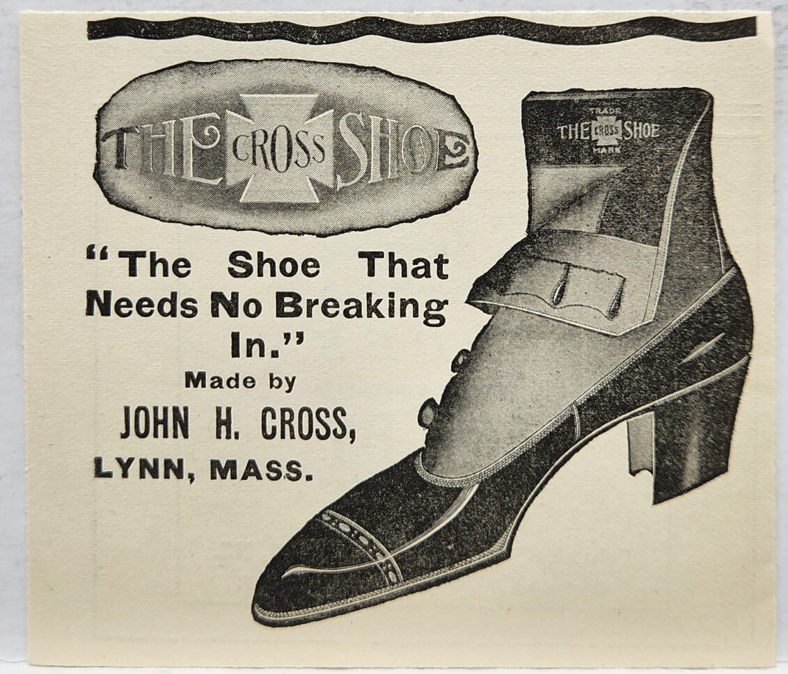 1876 John H Cross Shoe Original Print Ad Lynn MASS 1870\'s