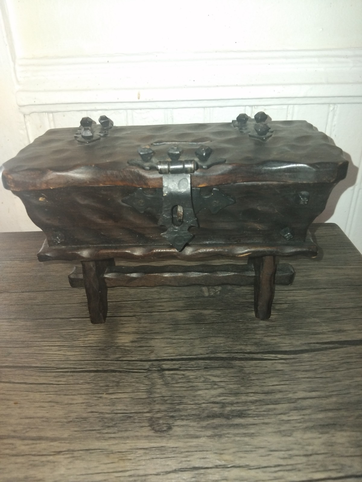 Vintage Spanish Brutalist Wooden Coin Box Medieval Style Hand Carved Money... Vintage Spanish Brutalist Wooden Coin Box Medieval Style Hand Carved Money...