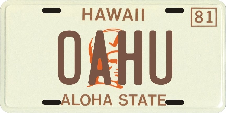Hawaii 1980\'s OAHU Aluminum License Plate