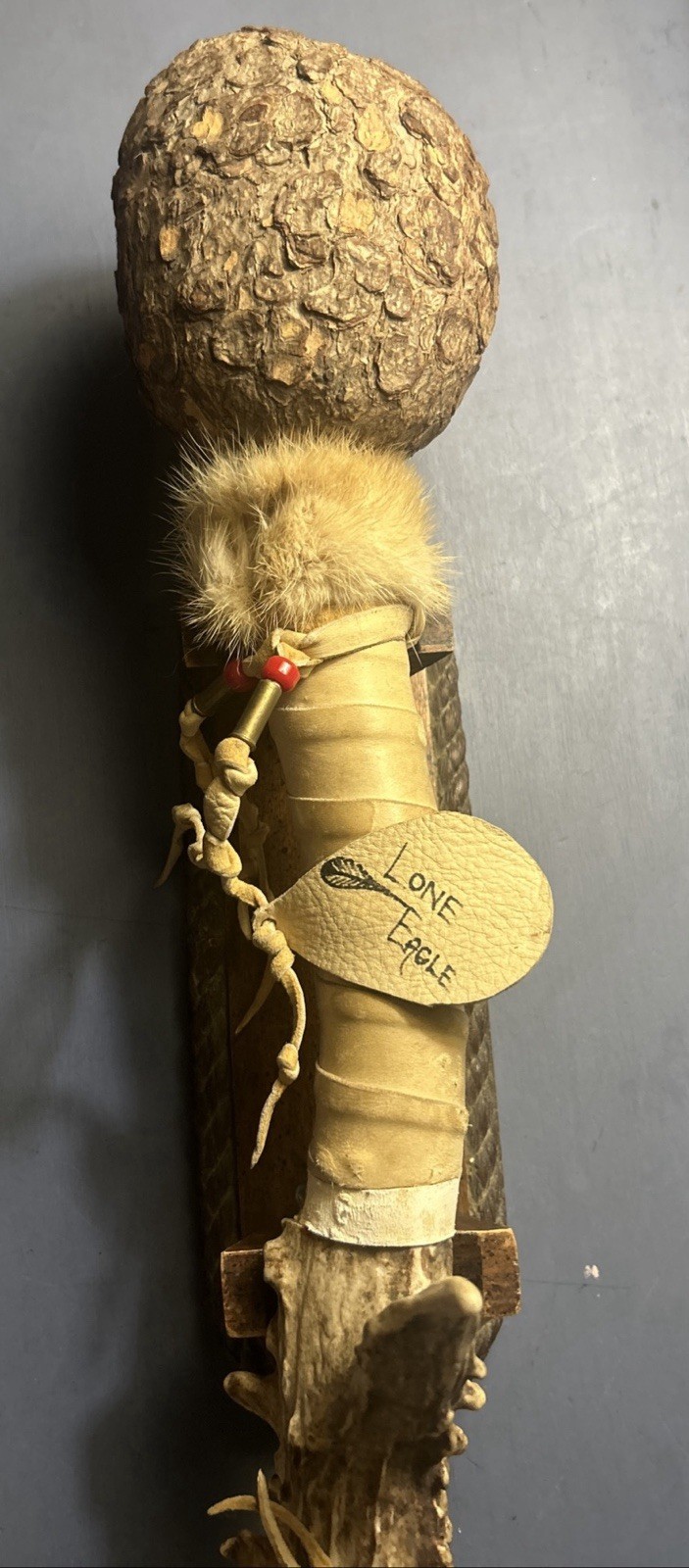 Native American War Club, very cool handmade collectible w/feathers see pics
