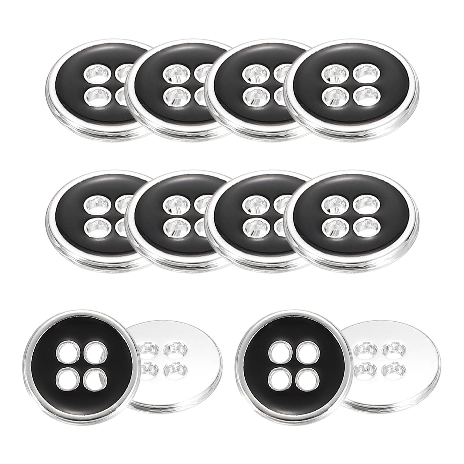 uxcell 12pcs Metal Sewing Buttons, 12mm 4-Hole Round 12mm, Silver Black