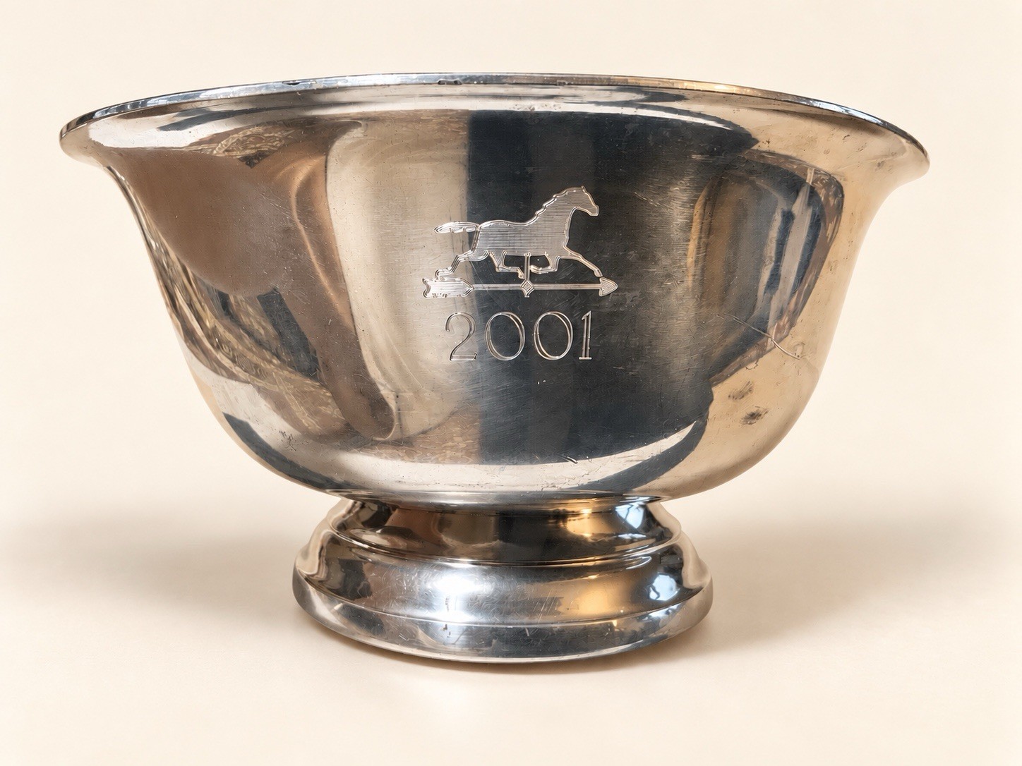 Tiffany & Co. Handcrafted Pewter Footed Bowl Horse & Arrow 2001 Engraved