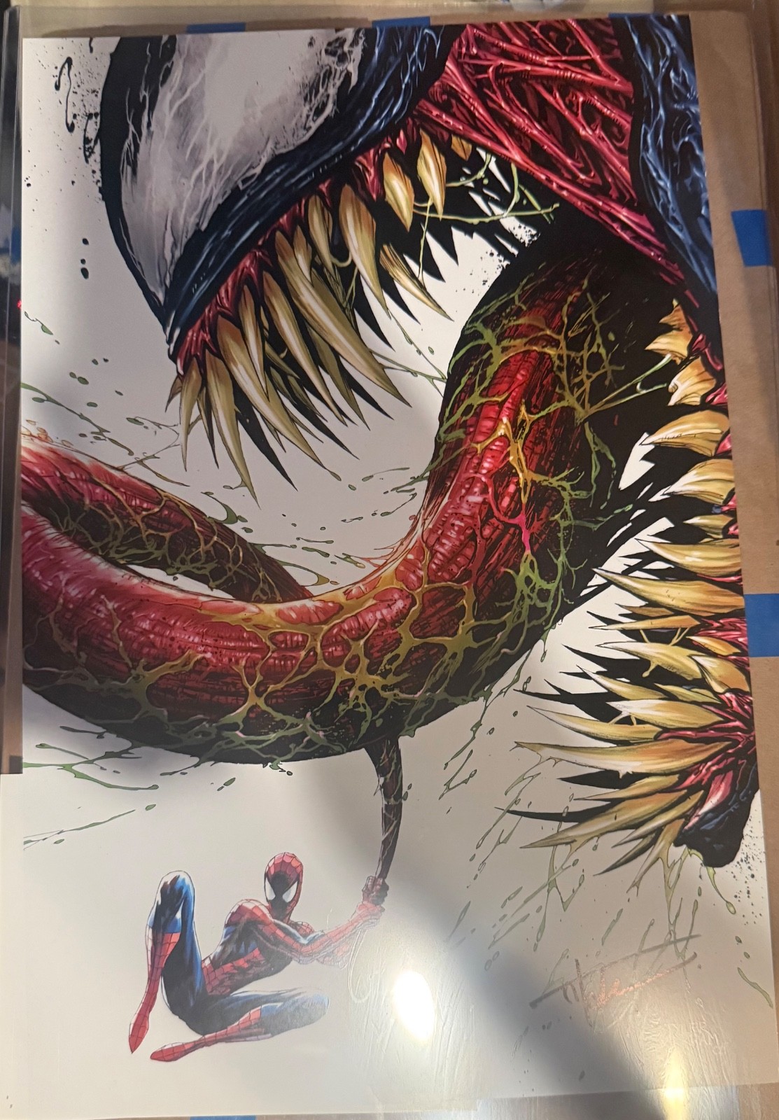 venom swinging spider-man 11x17 litho Tyler Kirkham signed w/coa