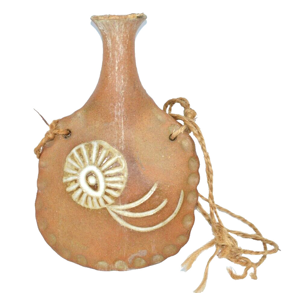 Old Hopi Art Native American hand Carved Stoneware  jug Seed Pot  Bag Canteen