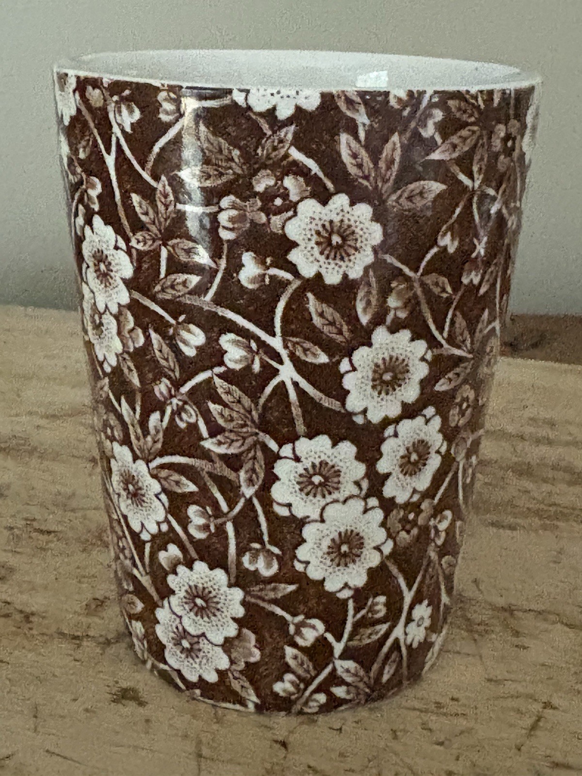 VTG CROWNFORD STAFFORDSHIRE CALICO BROWN BURLEIGH Tumbler Cup ENGLAND 3 7/8