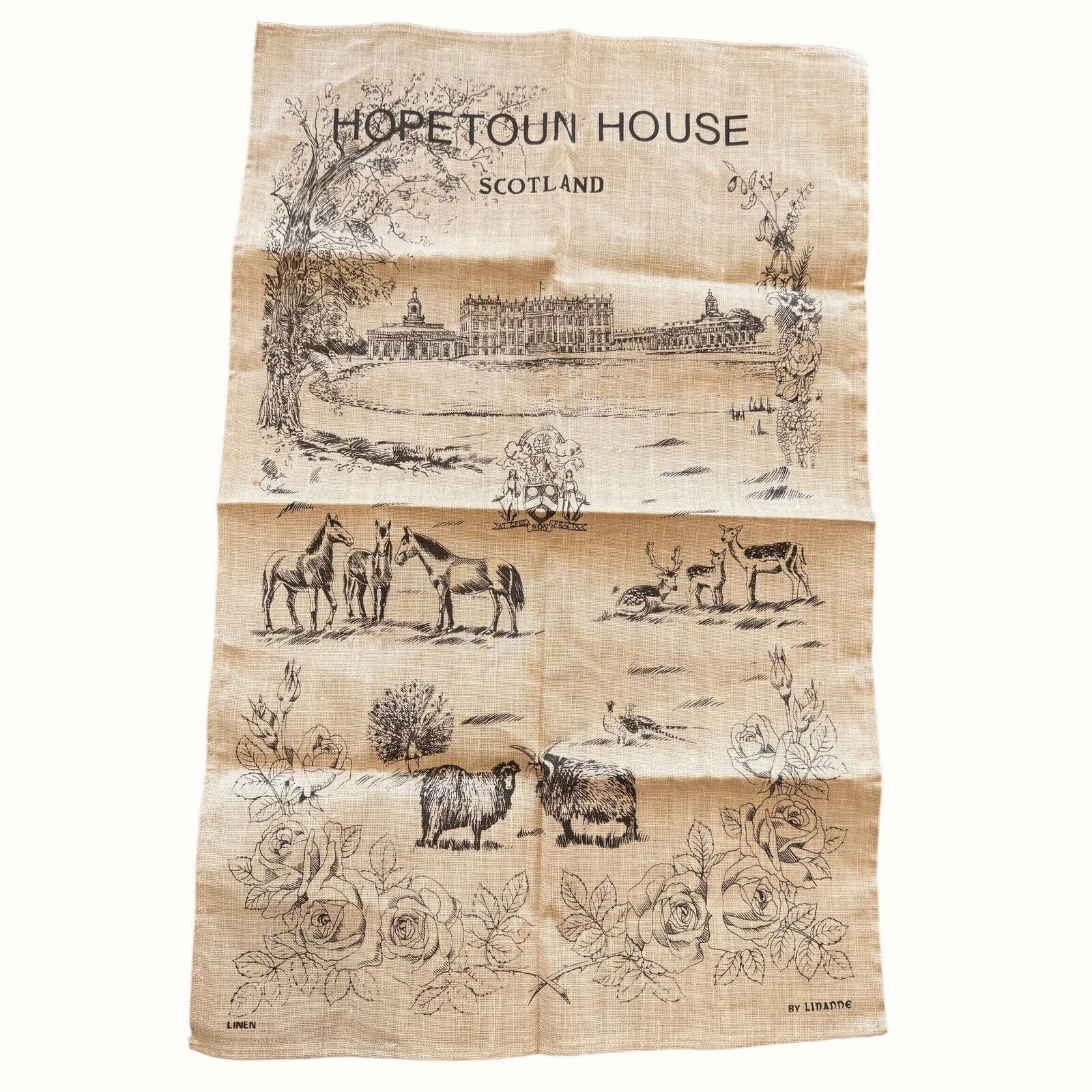 Vintage Linen Tea Towel Kitchen Souvenir Scotland Hopetoun House Outlander