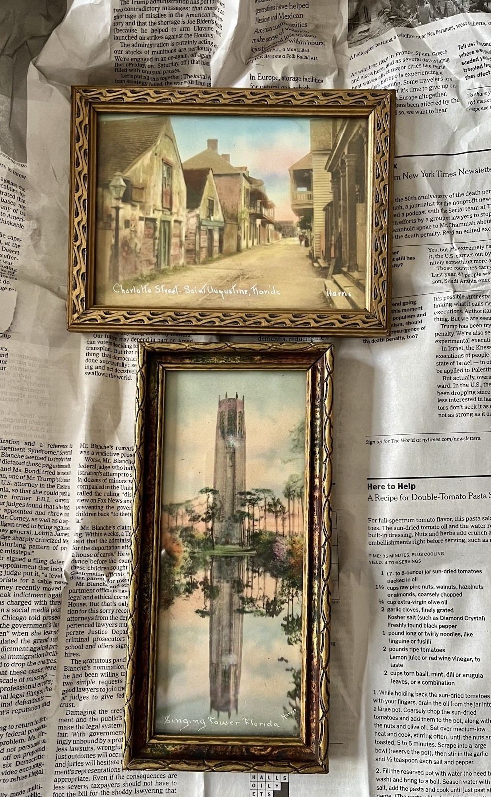 Pair Antique HARRIS Photos Of Florida Singing Tower & St Augustine Signed