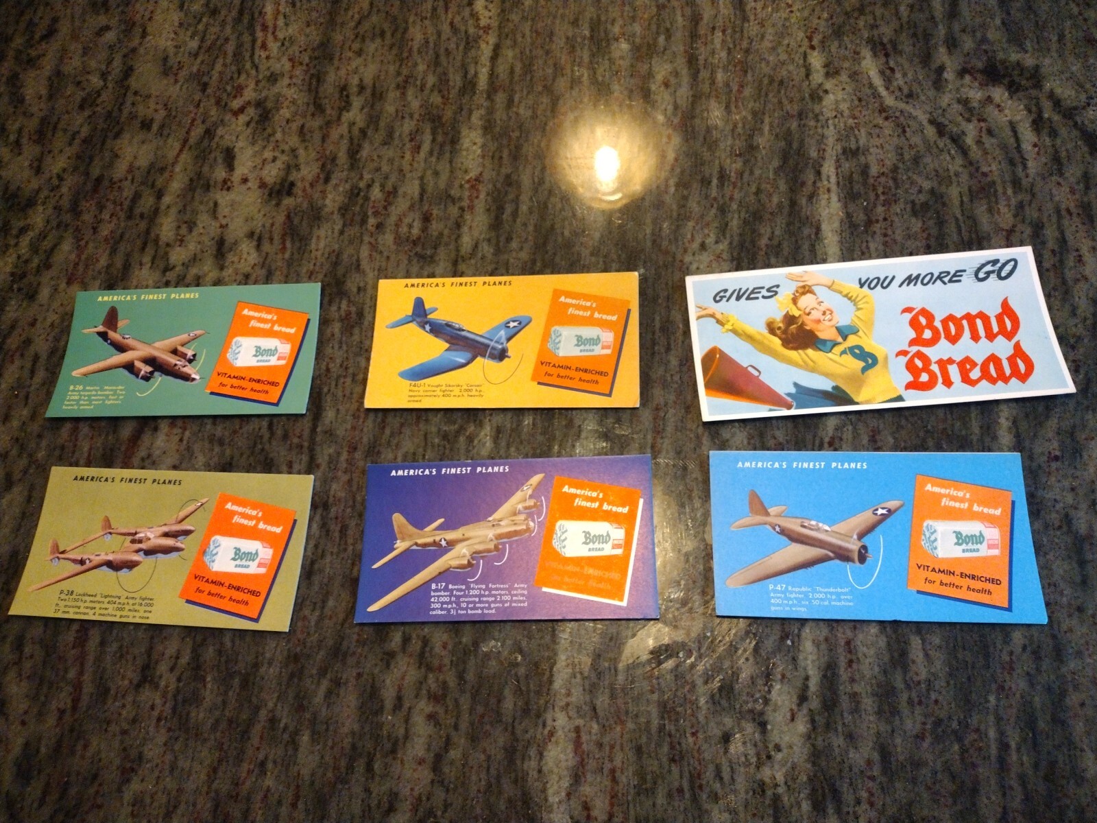 Lot of 6 - 1940's World War II Bond Bread America's Finest Planes Ink Blotter