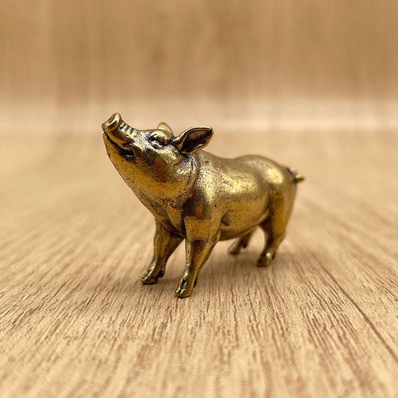 Vintage Brass Pig Figurine Mini Pig Statue Animal Desk Ornament Lucky Gift Decor