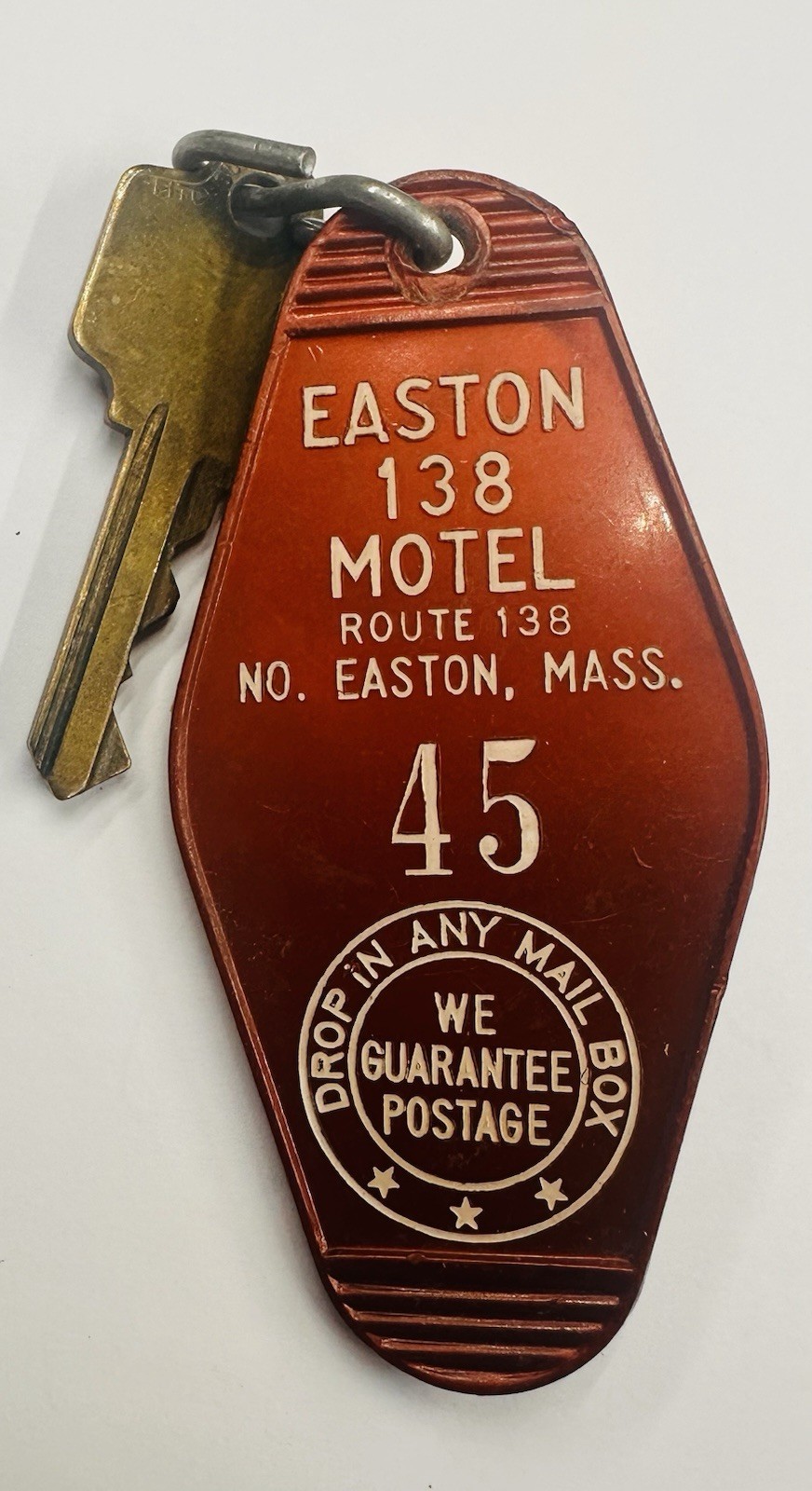 Easton 138 Motel Route 138 No. Easton, Massachusetts Hotel Room Key #45 Fob Easton 138 Motel Route 138 No. Easton, Massachusetts Hotel Room Key #45 Fob