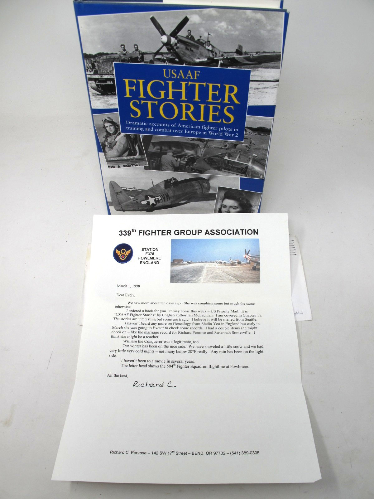 USAAF Fighter Stories Dramatic American Fighter Pilots WWII 339th Letter Penrose