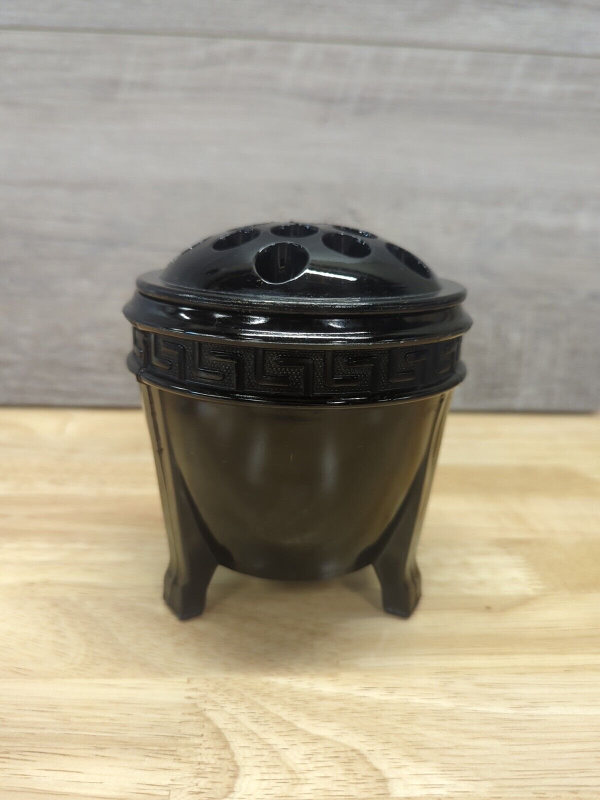 Vintage LE Smith Footed Black Amethyst Glass Vase 