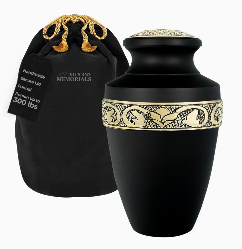 Trupoint X-Large Cremation Urn for Human Ashes, Black Gold Urns for Up to 300lbs