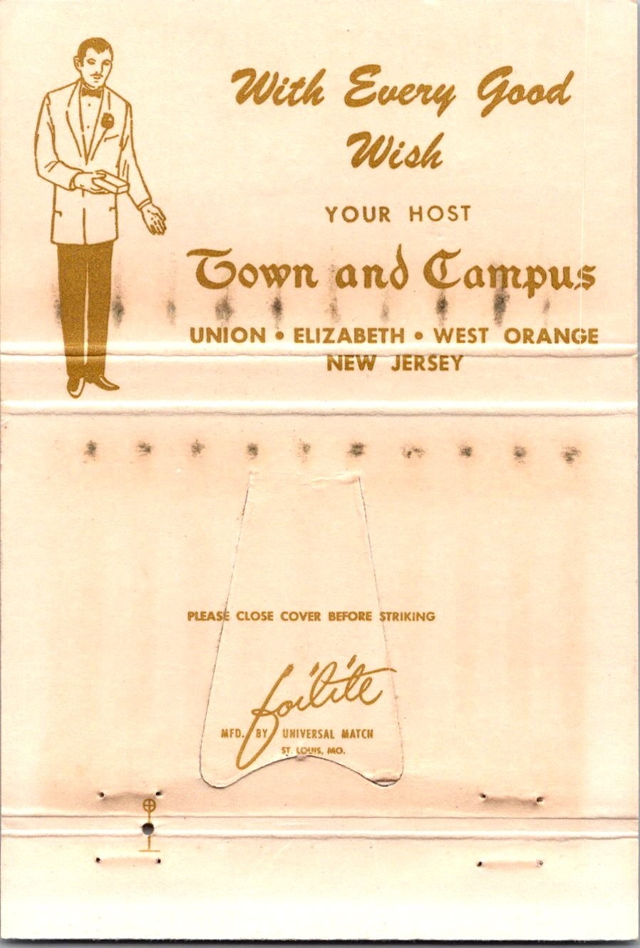 Town & Campus With Every Good Wish Union Vintage Large Matchbook Cover TML2-4