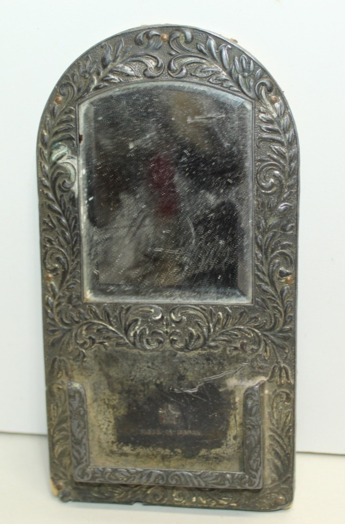 Antique / Vintage Ornate Metal Vanity Mirror with Match Holder Made in Japan