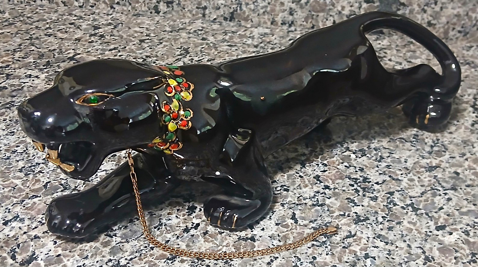 Vintage MCM Japan Black Panther Redware Ceramic Figurine Jewel Eyes 15\