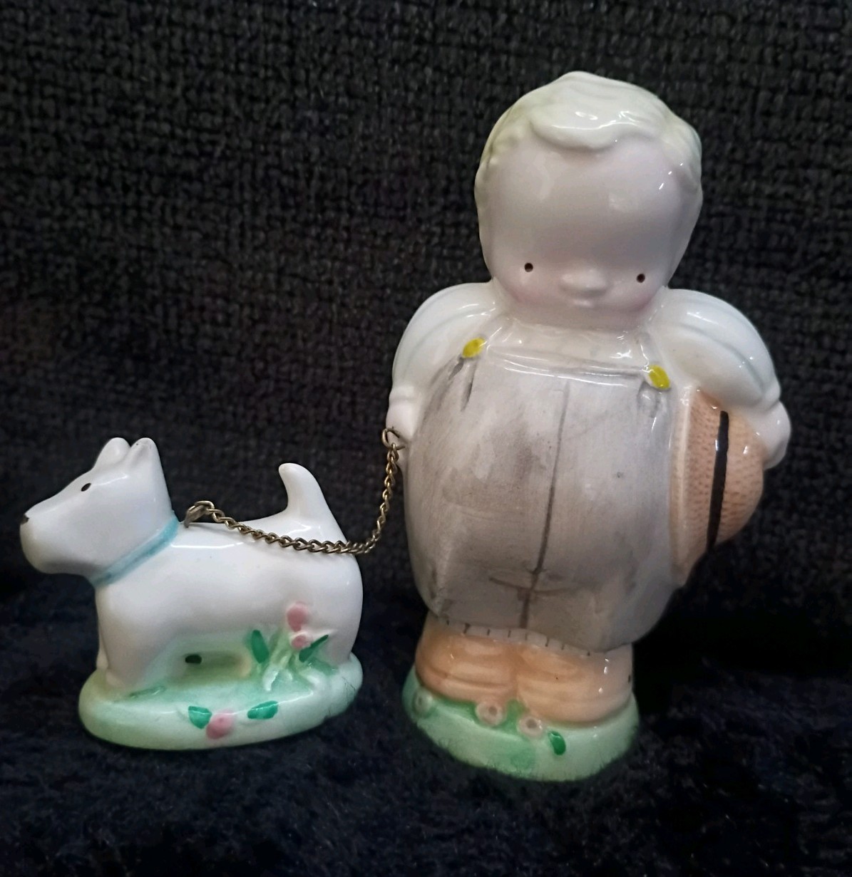 HTF Vintage Michel And Co Matthew The Boy With Leashed Dog Figurines
