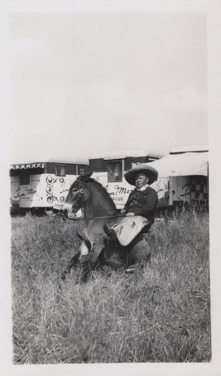 Tom Mix Circus Allentown PA Cowboy Rides Mule 1937 - c1950s Photo