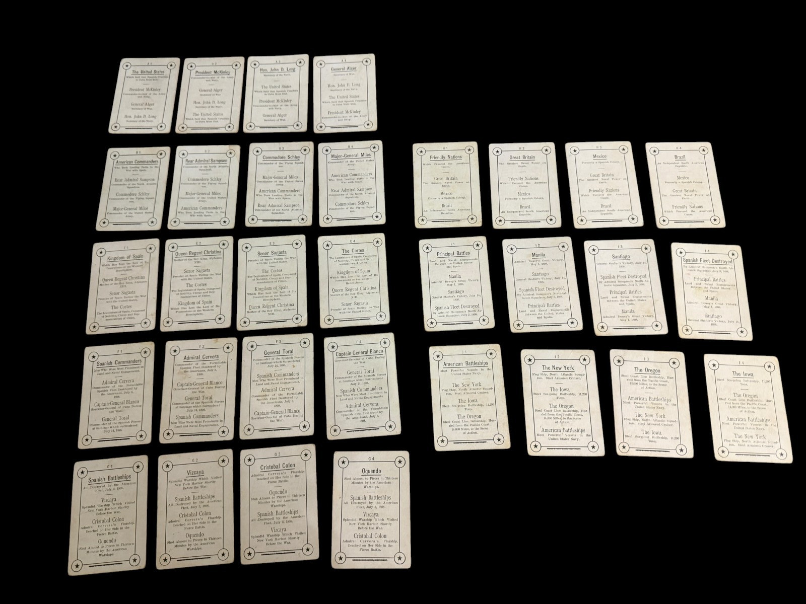 32 Antique  Hood\'s Sarsaparilla Spanish American War Cards Game NOT COMPLETE