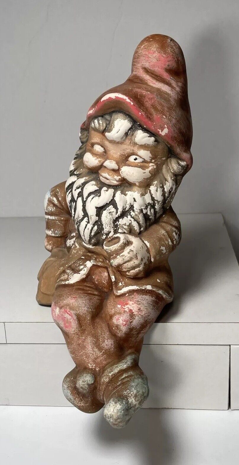 Knome Gnome Vintage 1960’s Rare German Made Ceramic Sitting Gnome Garden Figure