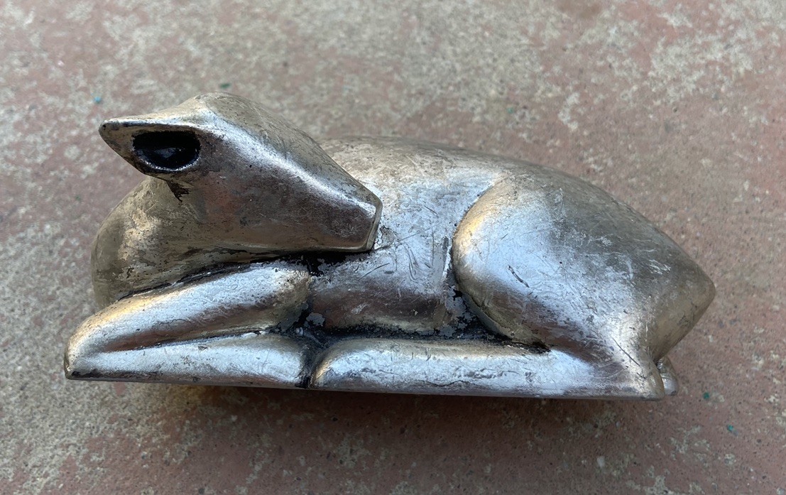 Vintage Mid Century Modern Metal Deer Fawn Resting Paperweight Figurine MCM