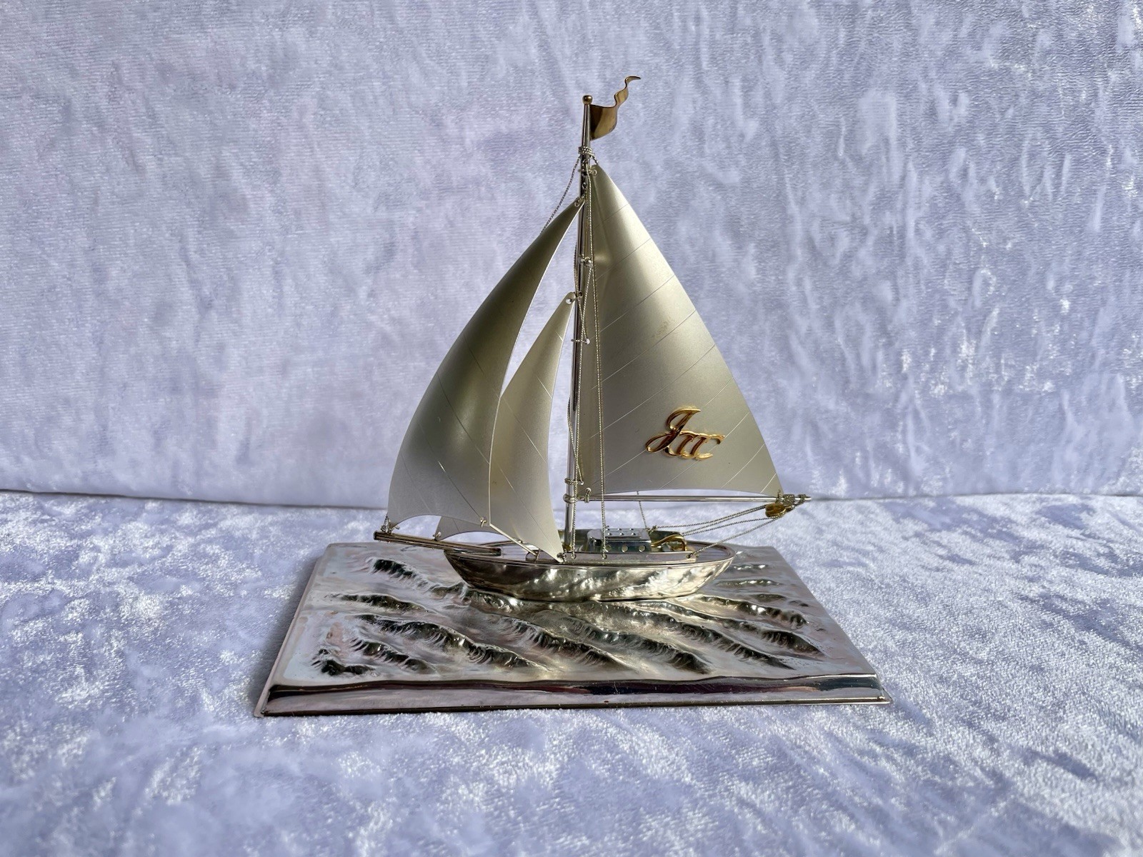 Vintage Takehiko Seki Yacht Silver Sculpture Silver Plated Base Figurine 
