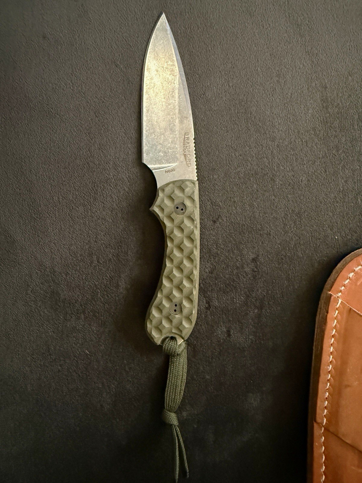 Bradford Guardian 3 Fixed Blade Knife N690 Steel OD Green G10 Leather Sheath EDC
