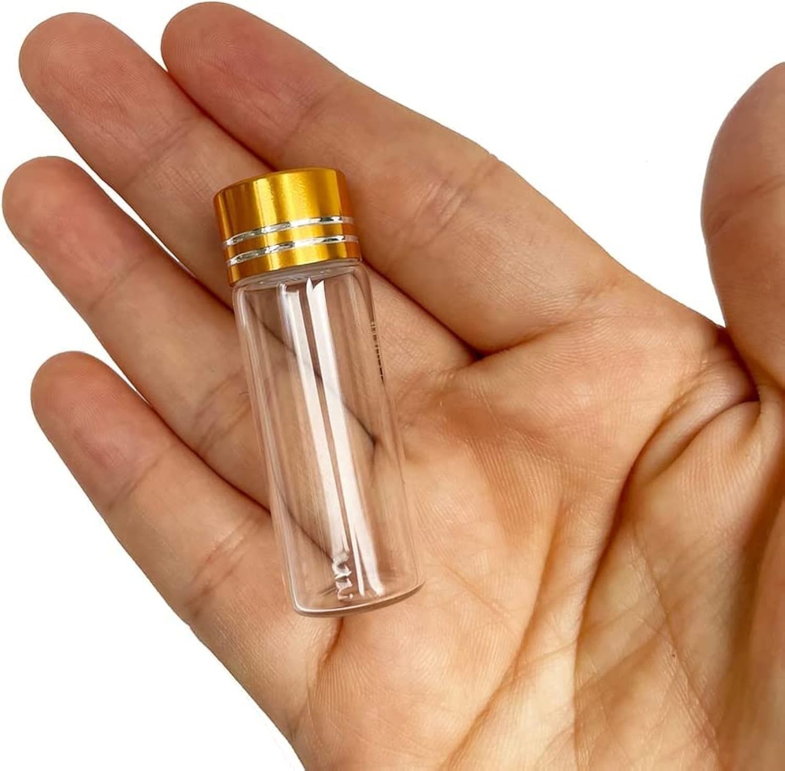 10pcs 16x45mm Tiny Mini Small Clear Bottles Glass Vials 4ml with Caps Gold