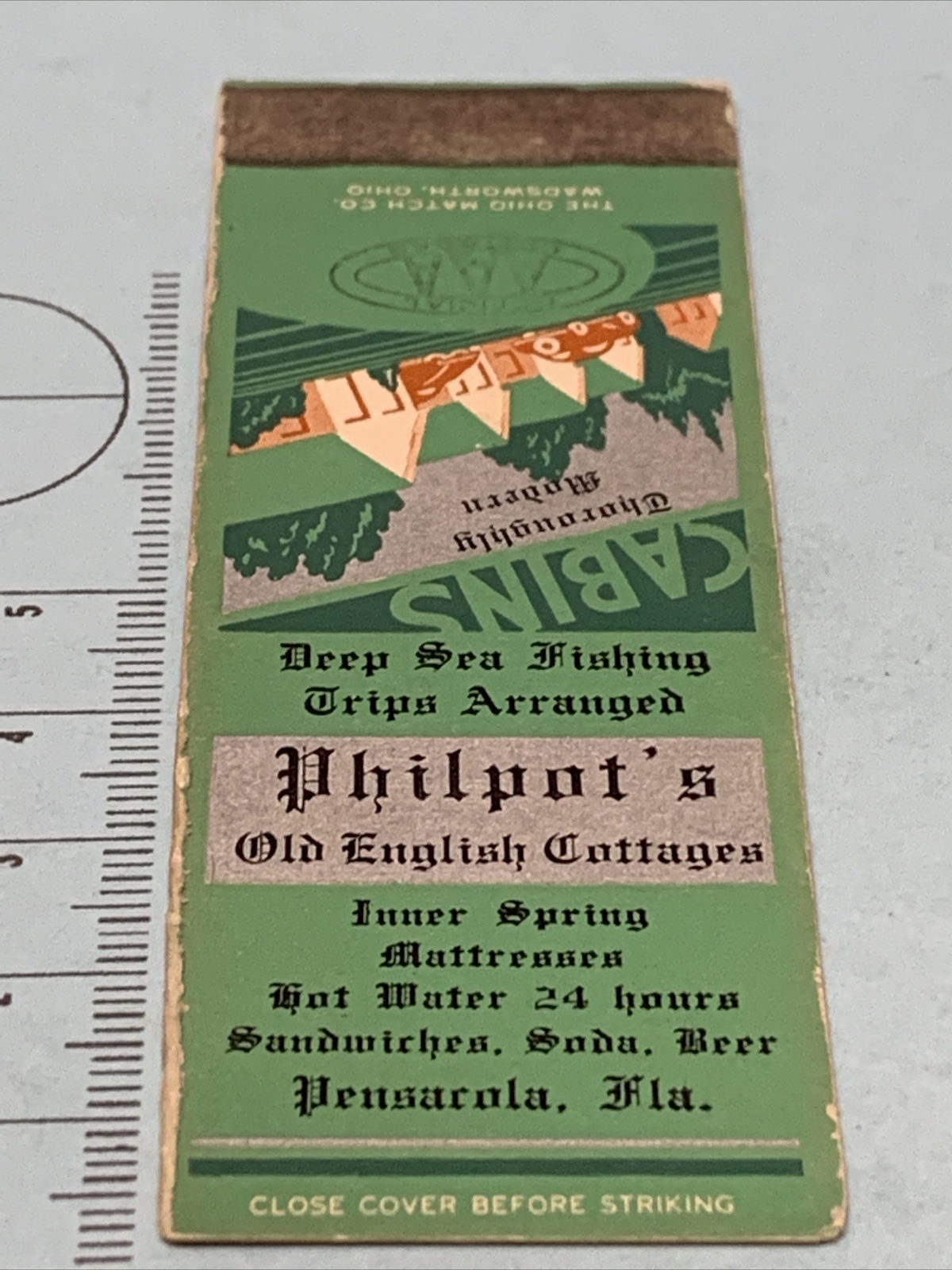 Front Strike Matchbook Cover  Philpot’s  Old English Cottages  Pensacola, Fl gmg