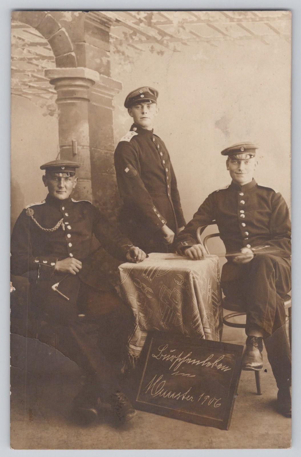1906 Münster Germany RPPC Postcard Three Uniformed Handsome Young Male Cadets