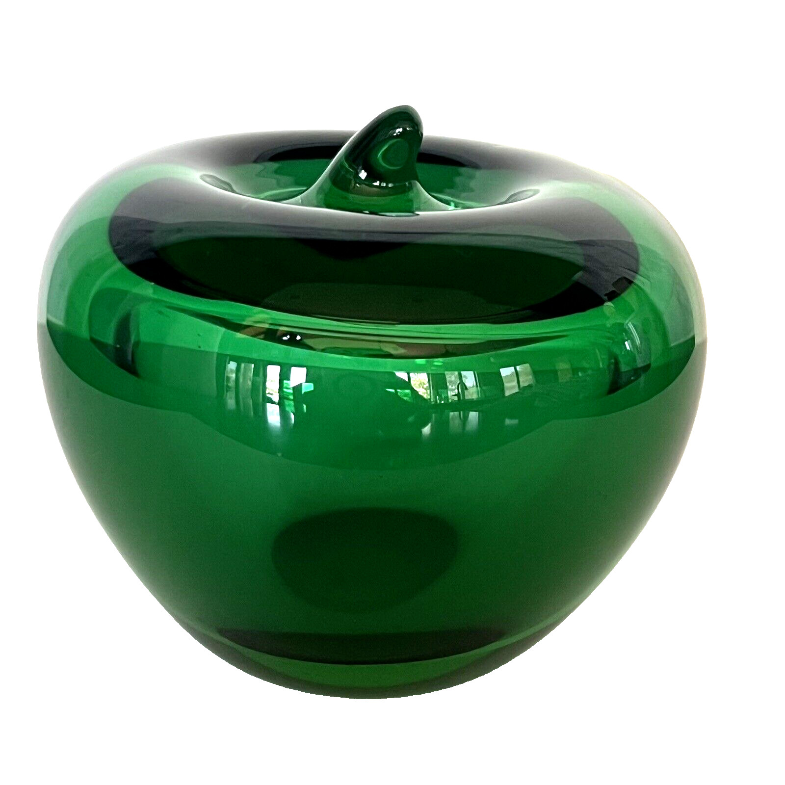 Vintage Emerald Green Art Glass Apple Fruit Paperweight 3 1/2\