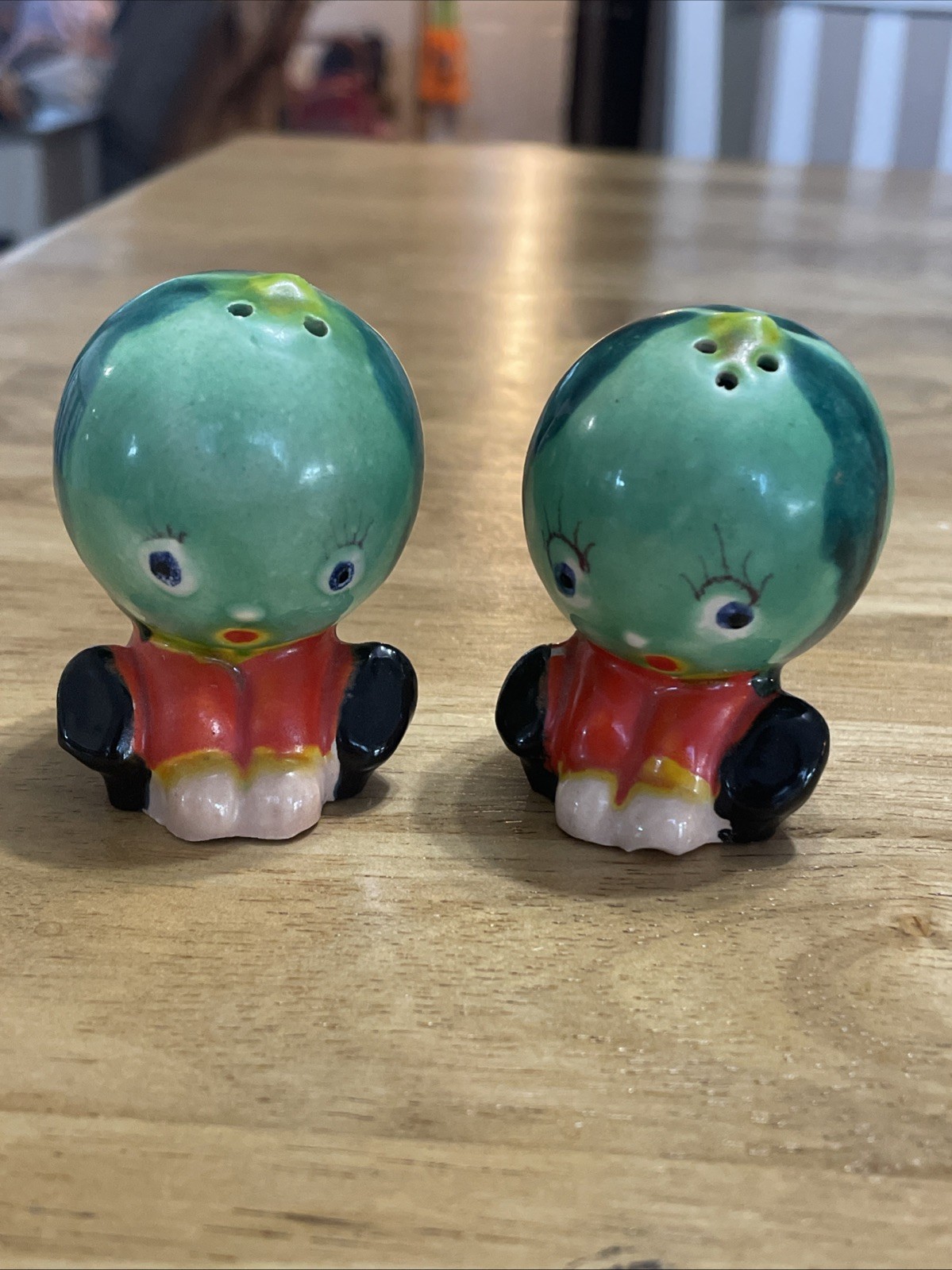 Vintage Anthropomorphic Watermelon Kids Salt and Pepper Shakers JAPAN, ca. 1950s