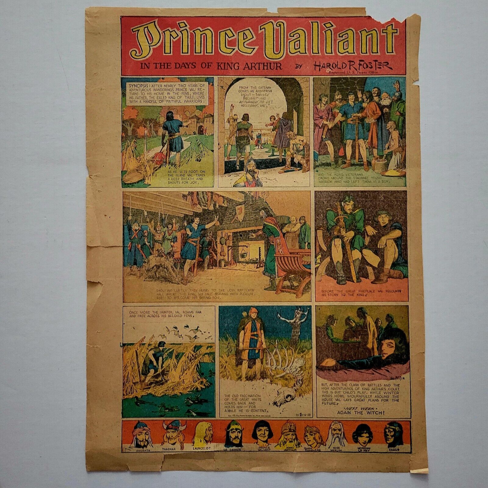 Scarce 1938 PRINCE VALIANT: Comic Strip | Single Page VG/FN Hal Foster Original