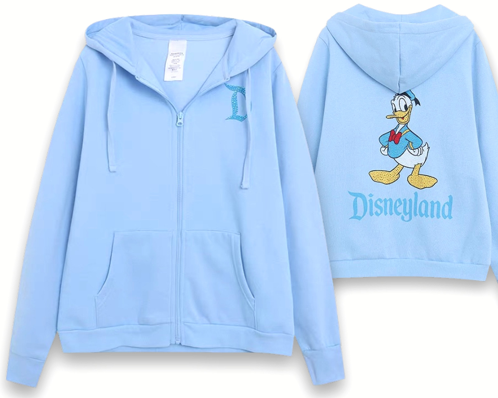 Disney Parks Disneyland Donald Duck Rhinestone Blue Zip-Up Hoodie Jacket Medium Disney Parks Disneyland Donald Duck Rhinestone Blue Zip-Up Hoodie Jacket Medium