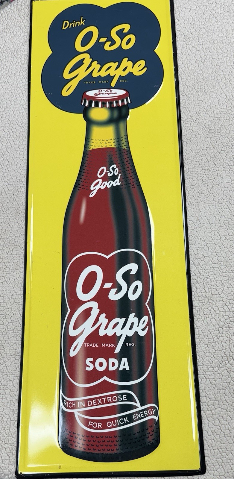 Rare O-So Grape Embossed Metal Sign 35\