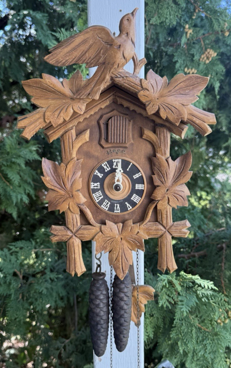 Vintage HECO German Black Forest Cuckoo Clock - SEE VIDEO - ALL ORIGINAL