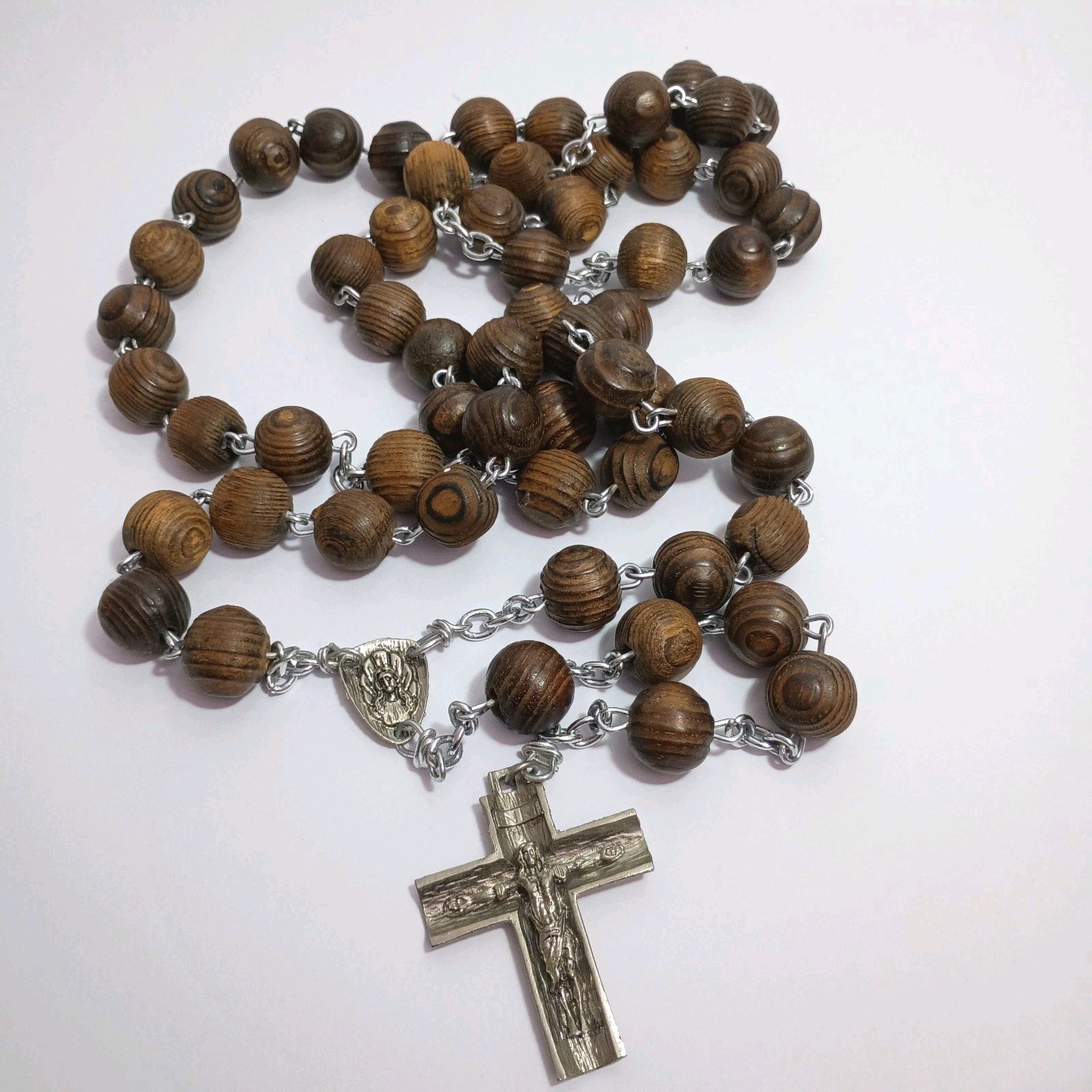 Vintage Large Wooden Rosary Made In Spain Catholic Crucifix Prayer Bead 