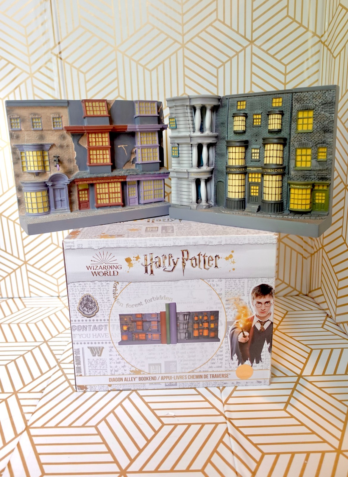 Harry Potter Diagon Alley Light Up Bookends Enesco Wizarding World 6008334 Box