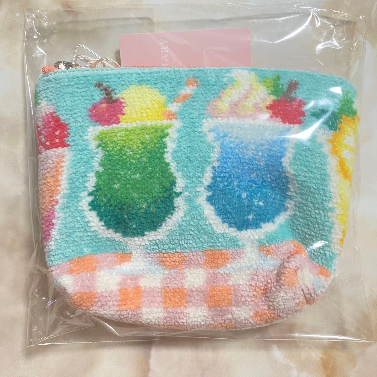 Feiler Loverary Perler Pouch Gingham Check Back Pocket Pale Green Size 14x9x4cm