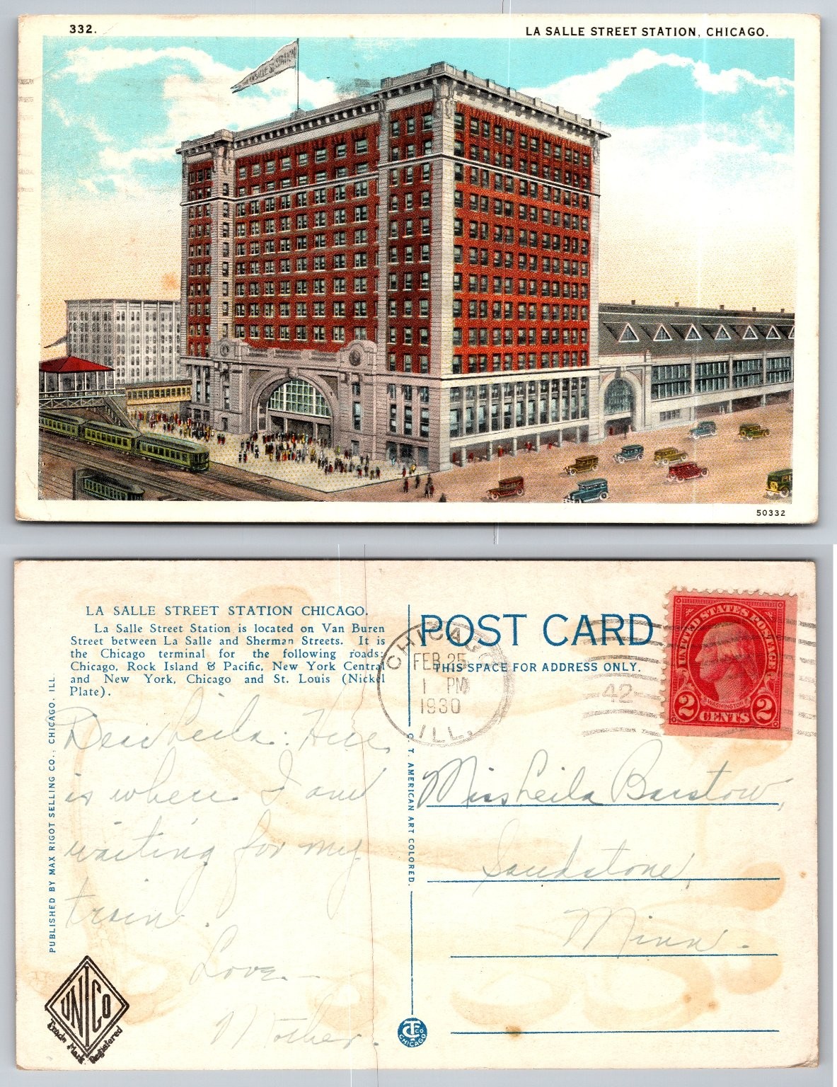 Vintage La Salle Street Station Chicago Postcard 1930 Illinois Train Depot Vintage La Salle Street Station Chicago Postcard 1930 Illinois Train Depot