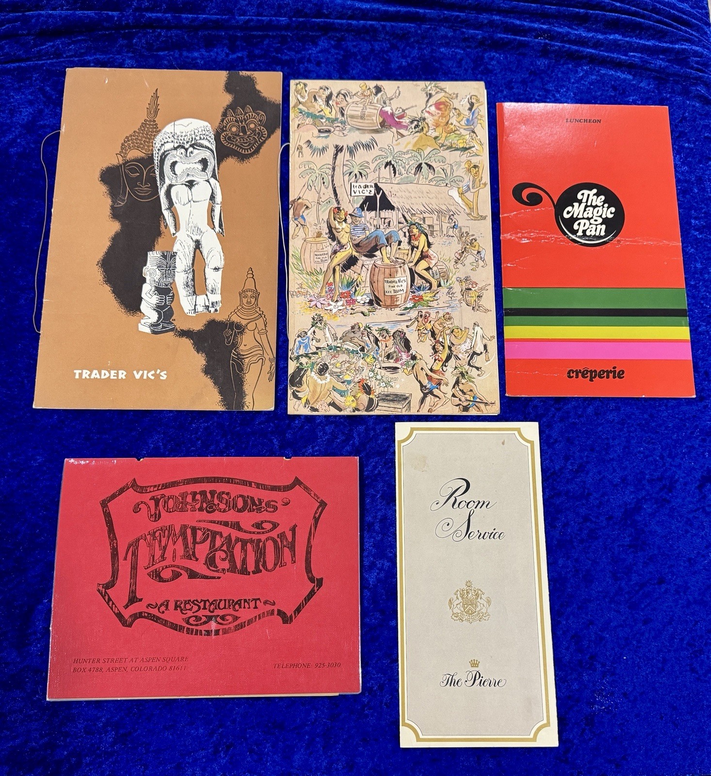 Lot Of Vintage Menus Trader Vic’s, Magic Pan, Johnson’s Temptation, The Pierre Lot Of Vintage Menus Trader Vic’s, Magic Pan, Johnson’s Temptation, The Pierre
