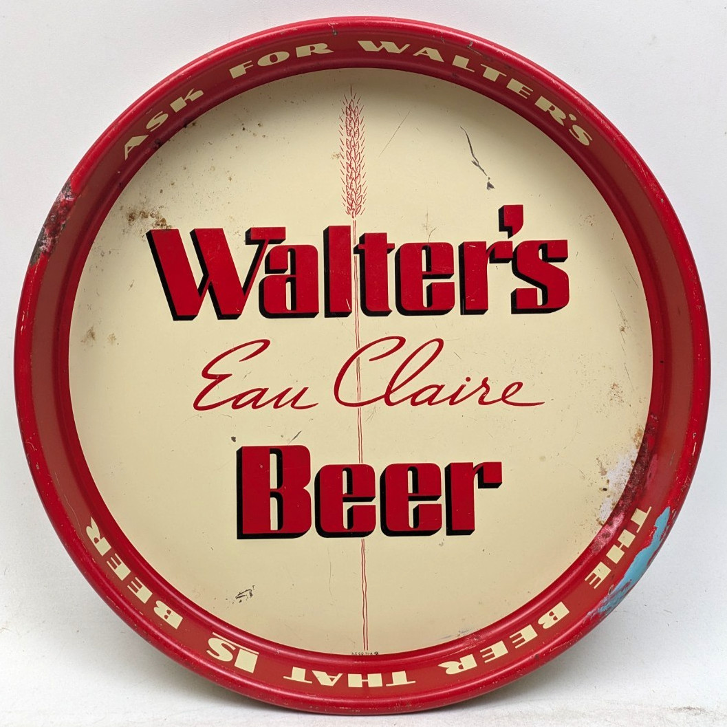 Vintage Walter\'s Eau Claire Wisconsin Beer Tray Advertising Metal Serving Drink