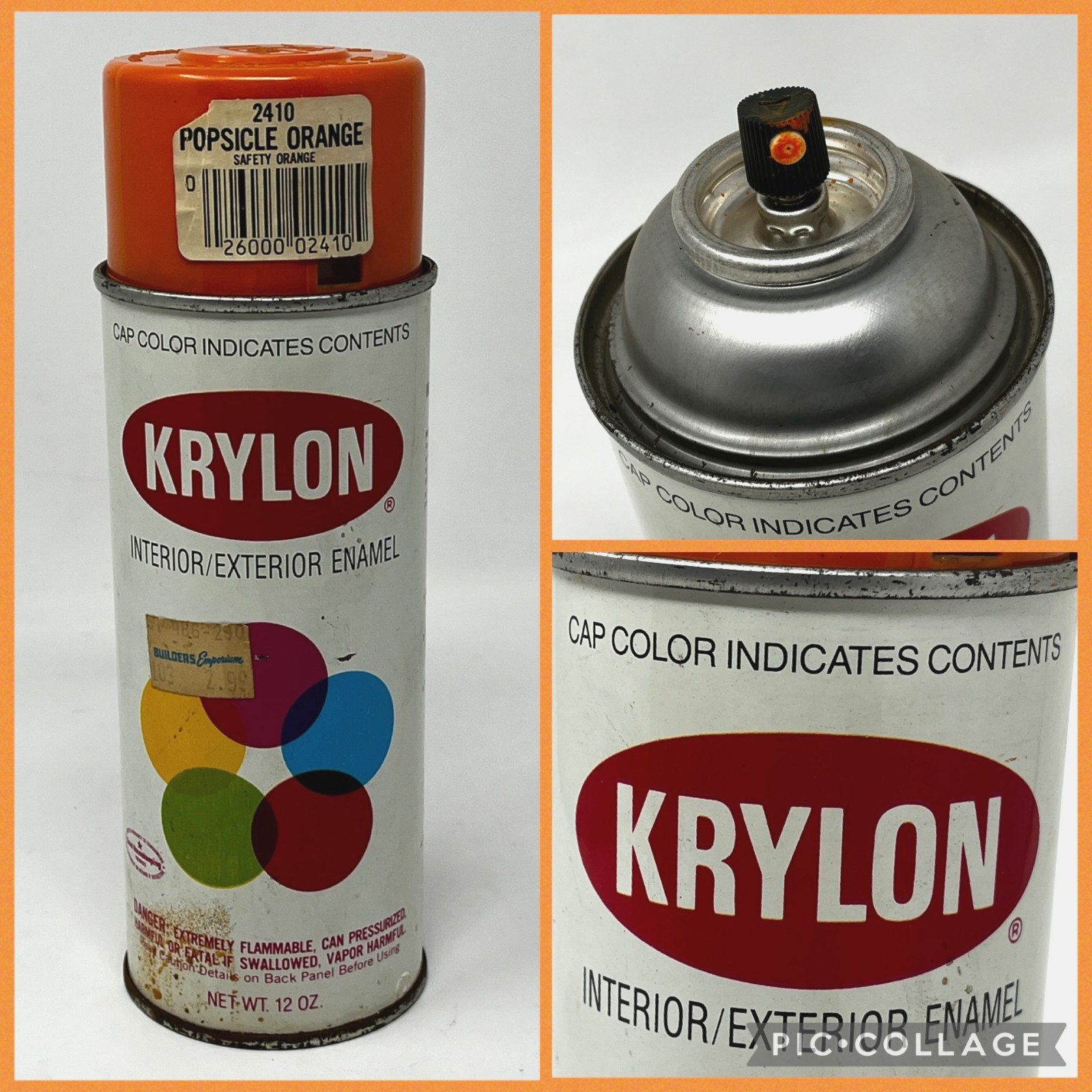 Vintage 80’s KRYLON POPSICLE ORANGE -2410 Spray Paint Can Borden - EMPTY