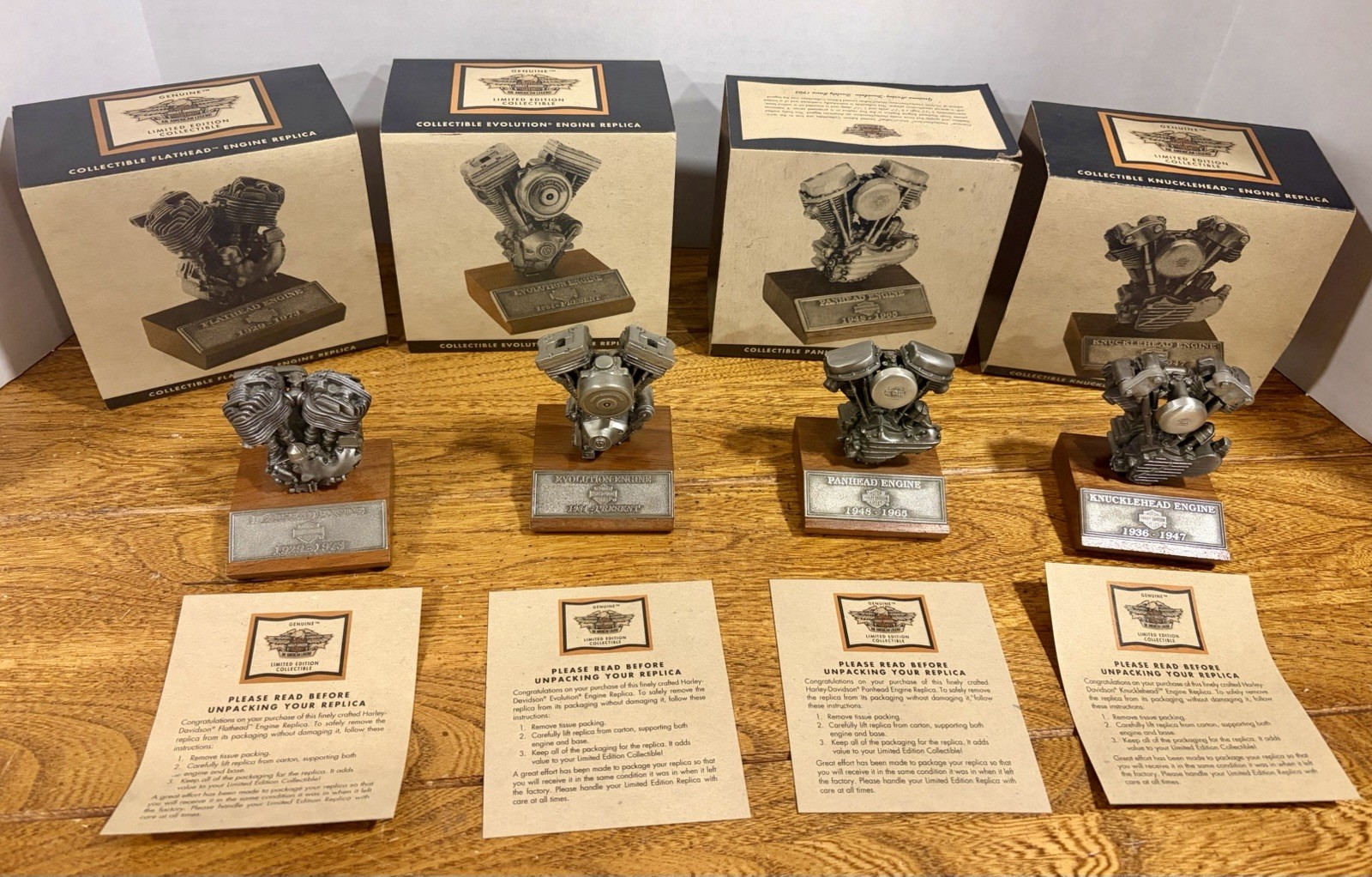 Harley-Davidson Lot Of 4 Authentic Pewter Replica Motor Engines & Boxes.