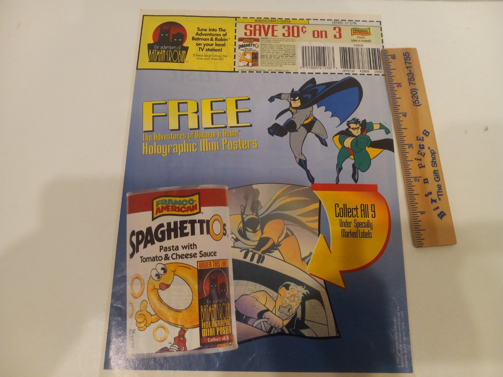 Vintage 1996 BATMAN and Robin Spaghettios Coupon Circular Ad