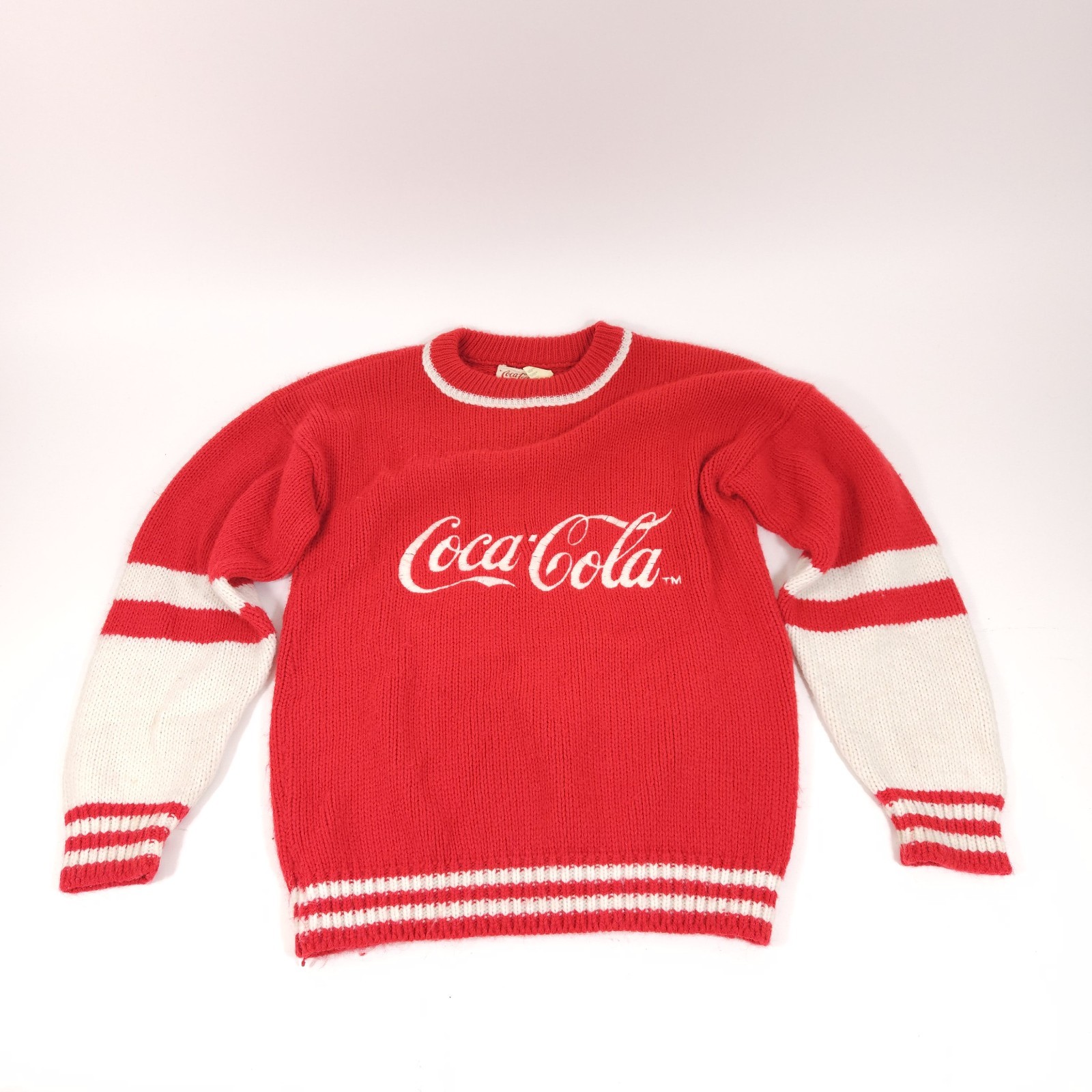 Vtg Coca Cola Knit Sweater Red & White Child Size L 14-16 Youth Made In USA 