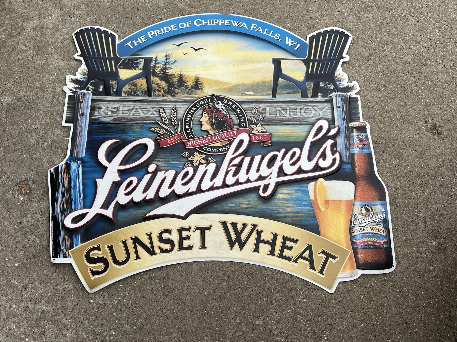 USED LEINENKUGEL SUNSET WHEAT BEER METAL SIGN (Minor Damage)