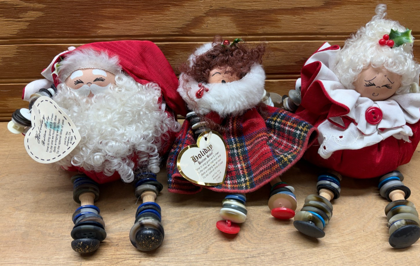 Vtg Just For You Button Baby Shelf Sitter Doll w/Tag Lot of (3) Christmas 1993