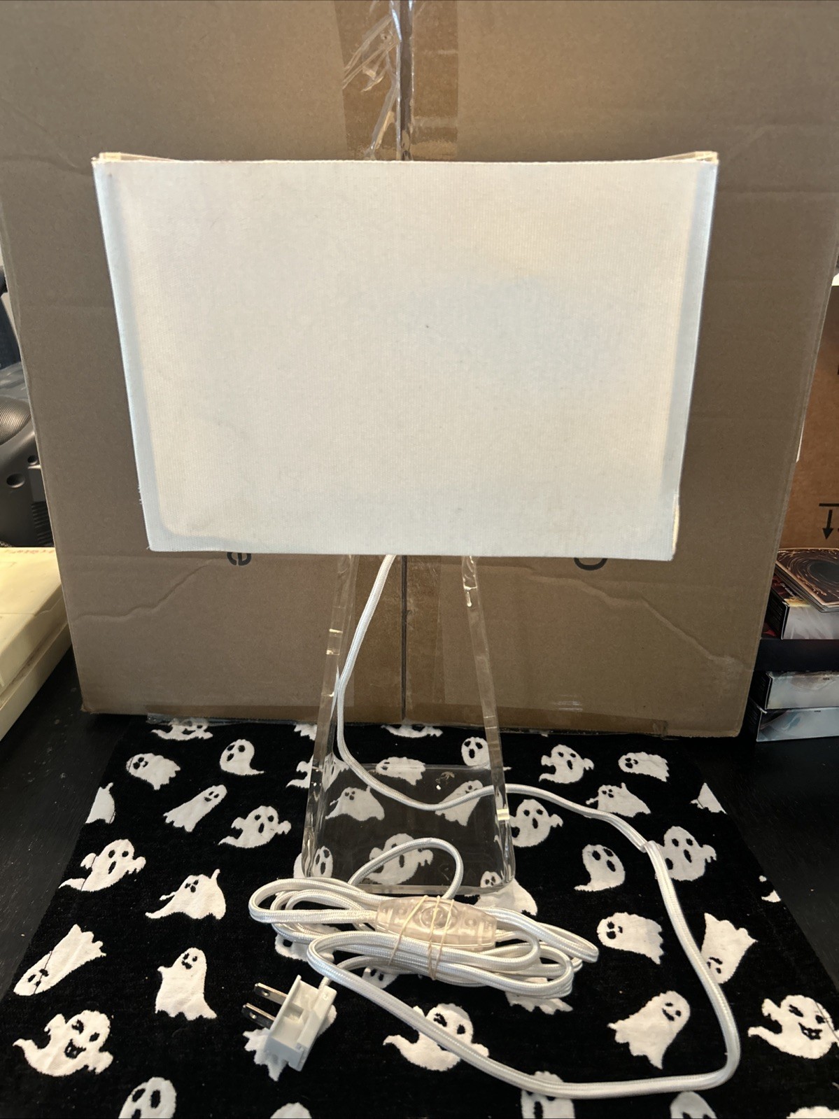 Vintage Pablo Clear Acrylic Tube Top Desk/Bedside Table Lamp w/Dimmer Read