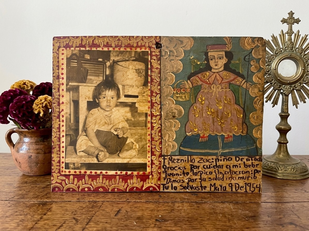 Santo Niño de Atocha 1954 Mexican Ex Voto Retablo Scorpion 12in